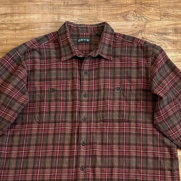 Orvis Perfect Flannel Button Down Shirt Plaid Mens Size XXL Style 1L21 Red Green - Picture 3 of 13